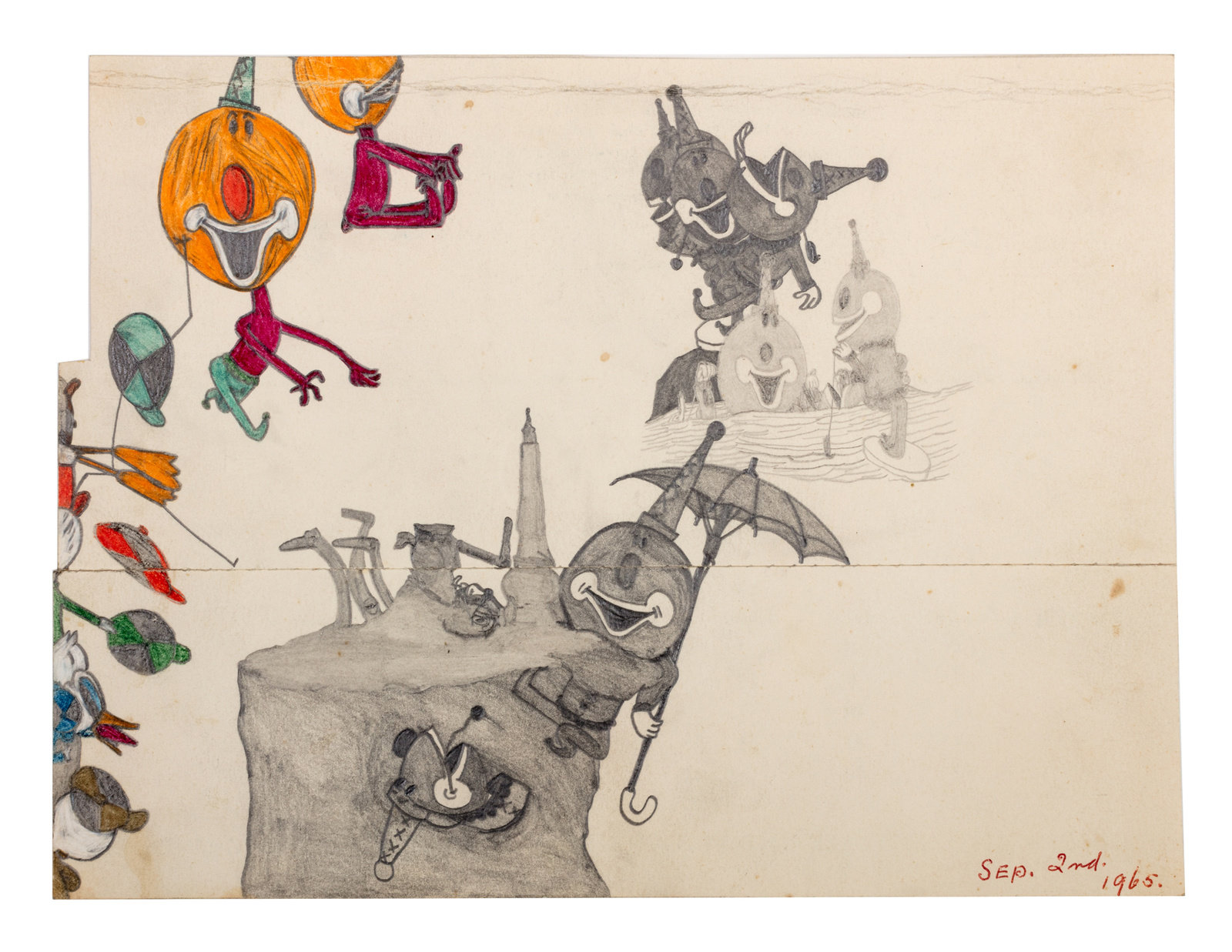 King, untitled, 2 sept 1965, coloured pencil and graphite on found paper, 8.25 x 10.75 in., 21 x 27.5 cm, 370045