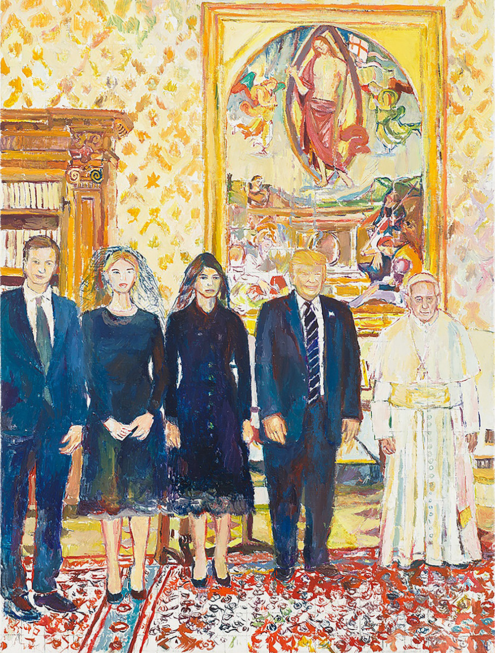 Mayerson, resurrection (trumps meet the pope), 2017, oil on linen, 29 x 22 in., 73.66 x 55.88 cm, cnon 59.456