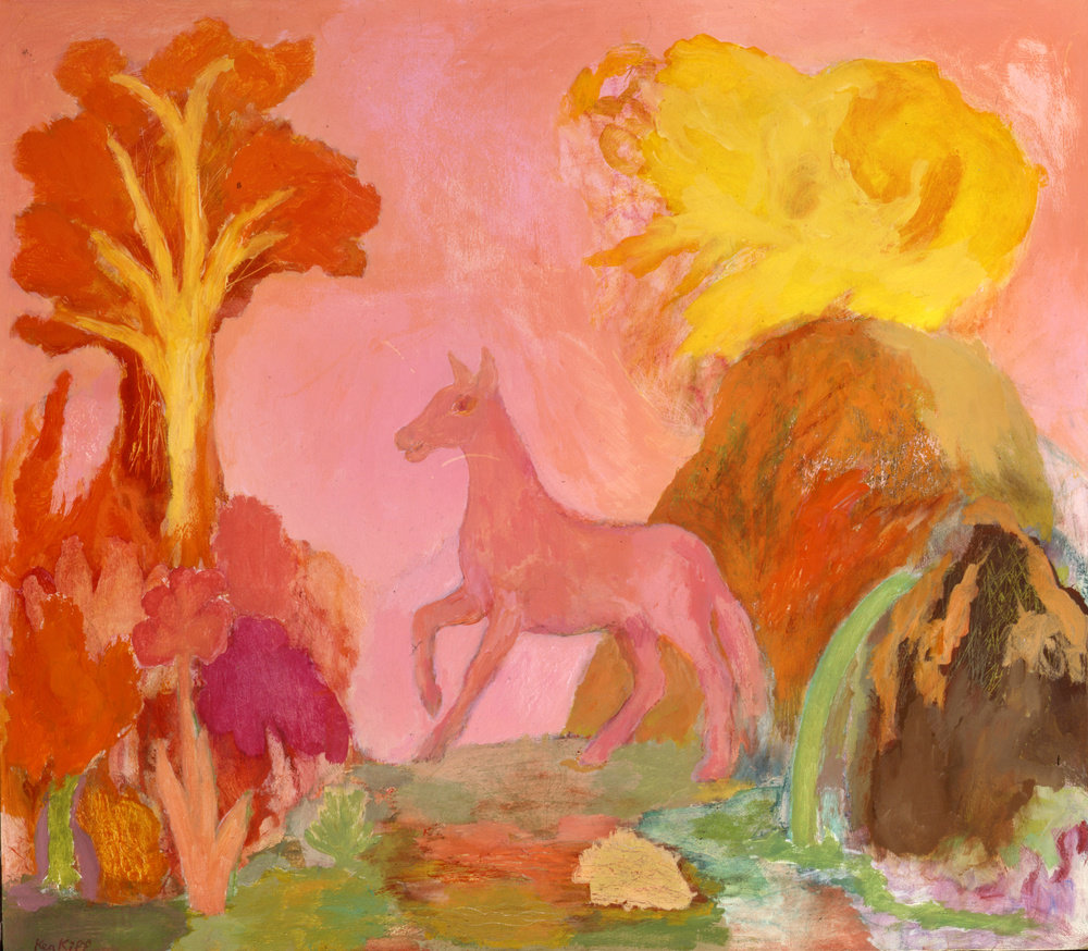 Pink landscape with horse by ken kiff marlborough