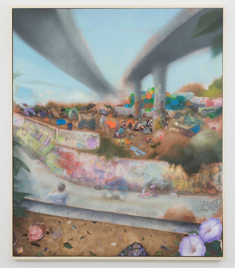 Alvarez, wasteland paradise, 2018, oil, spray paint, graphite on panel, 72 x 61 in., 182,9 x 154.9 cm, cnon 59.821