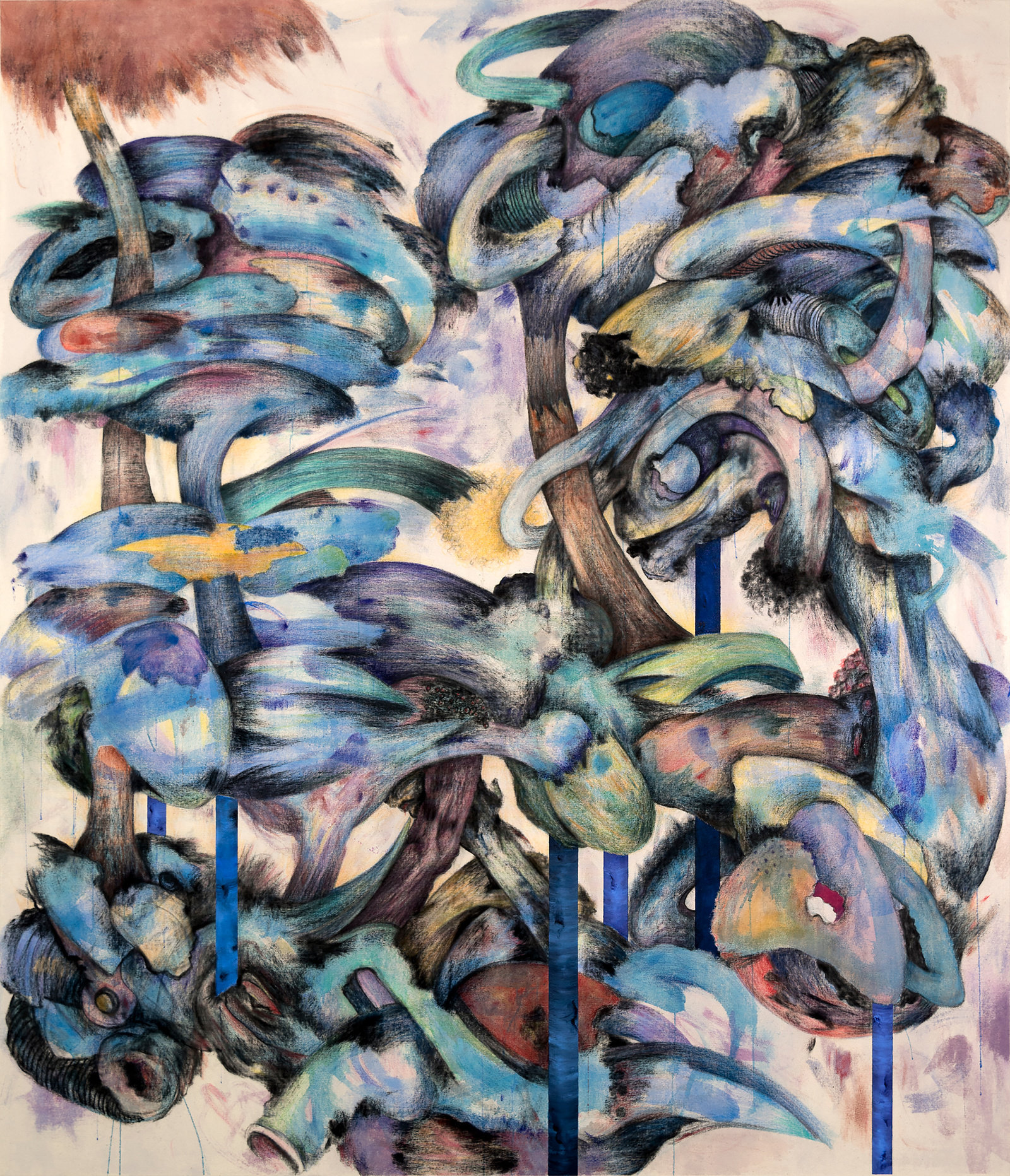 Alsoudani, midnight blue, 2018, acrylic, charcoal, colored pencil on canvas, 76 x 64 in., 193 x 162.6 cm, cnon 60.499