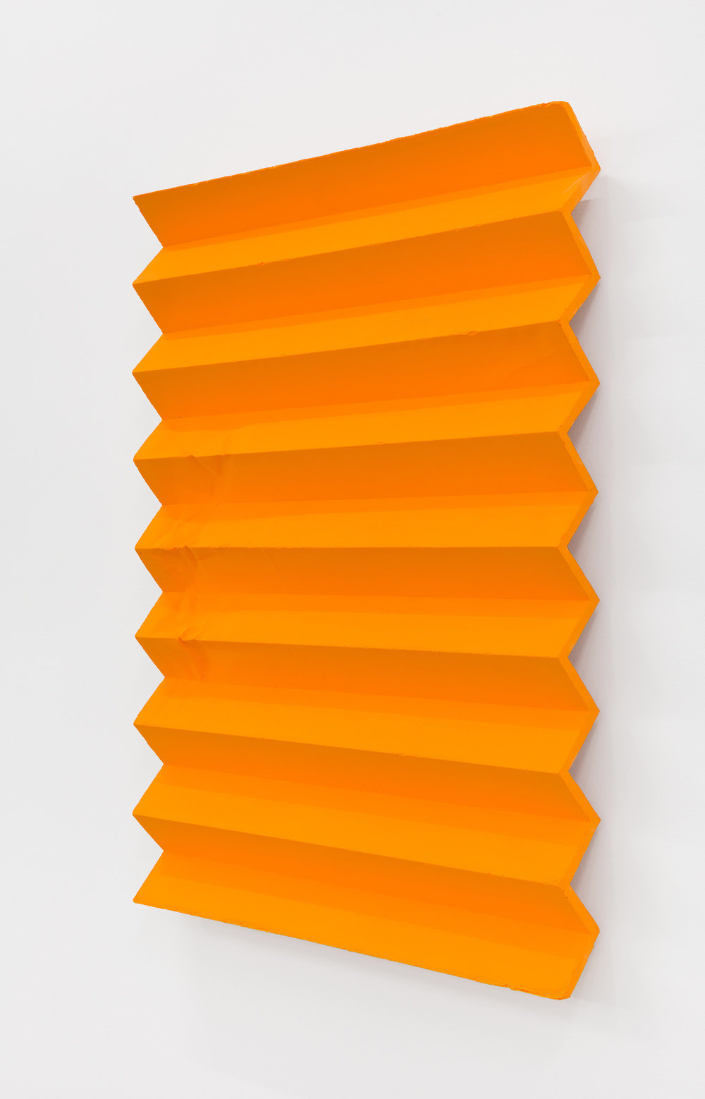 Hagen, pilgrimage ii (accordion fold, cadmium orange, diarylide yellow) (view 2), 2017 2018, cast acrylic paint, molding paste, fiberglass reinforced plastic, aluminum armature, 40 x 30 x 3 in., 101.6 x 76.2 x 7.6 cm, cnon 60.904 pierre le hors