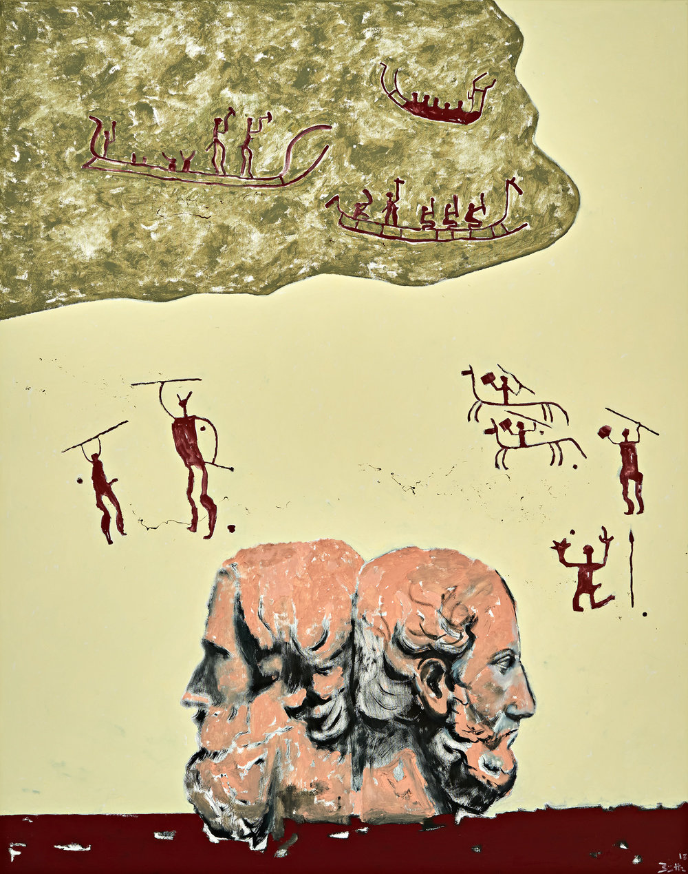 Büttner, herodotus and thucydides, storytellers (herodot und thukydides geschichtenerzaehler), 2018, oil on canvas, 74 3 4 x 59 in., 190 x 150 cm, cnon 60.827