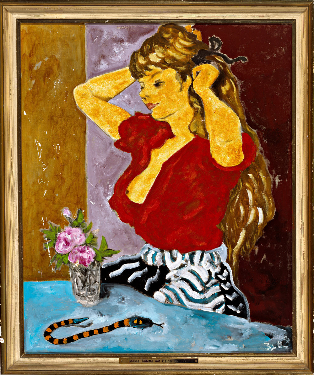 Büttner, grande toilette with little snake (grosse toilette mit kleiner schlange), 2007, oil on canvas, 27 7 8 x 23 1 8 in., 71 x 59 cm, cnon 60.858