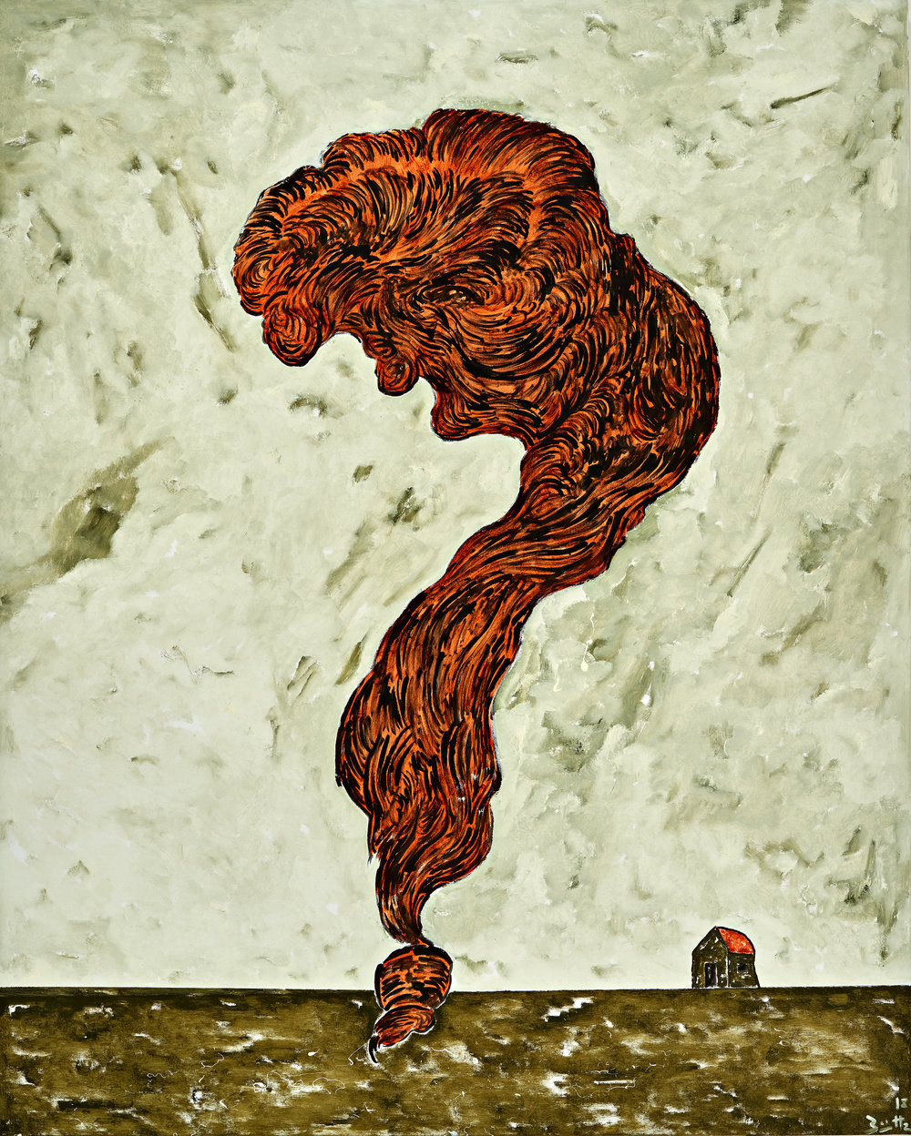 Büttner, scalp in the shape of a question mark (skalp in fragezeichenform), 2018, oil on canvas, 59 x 47 1 4 in., 150 x 120 cm, cnon 60.832