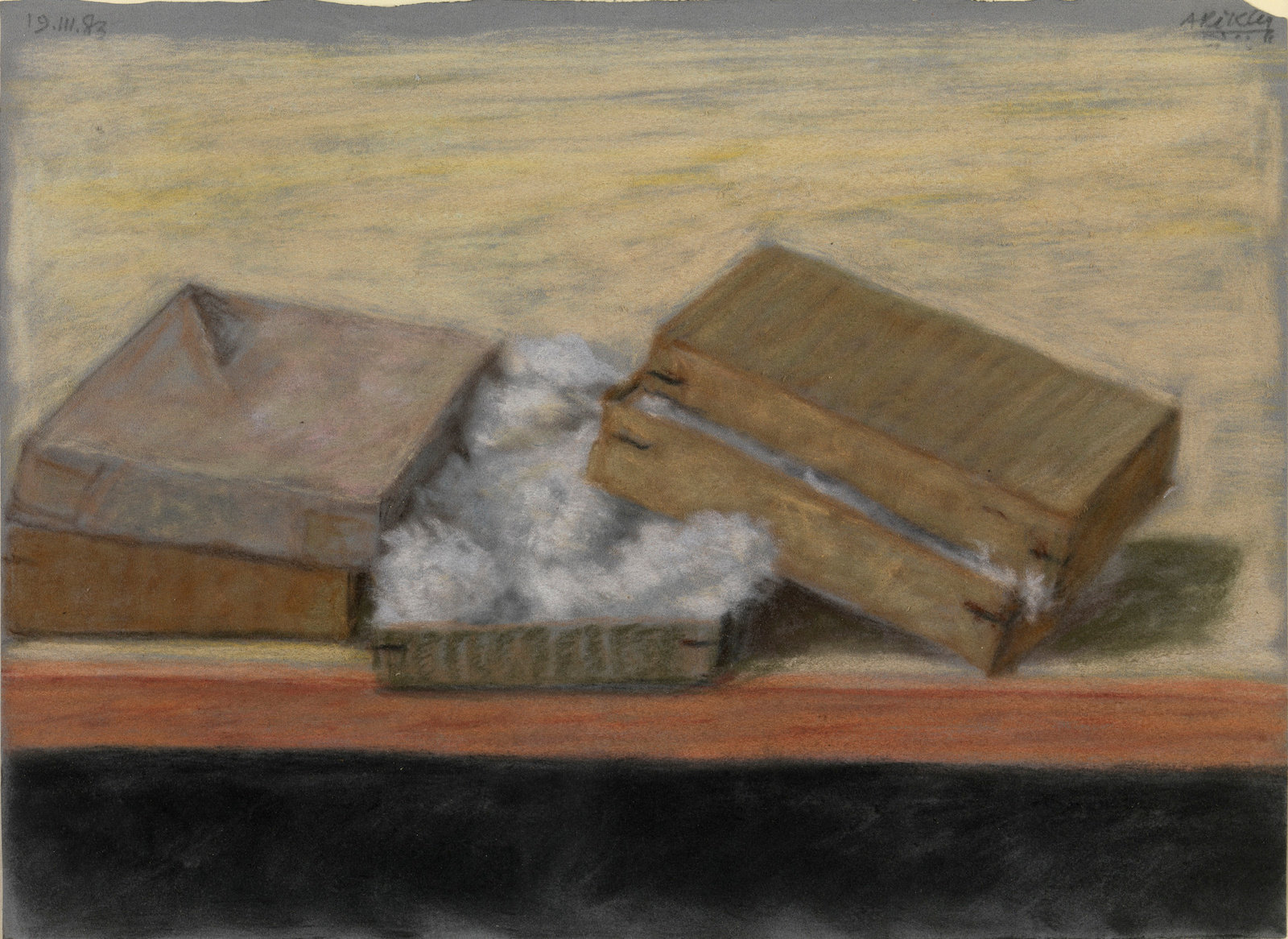 Arikha, pastel boxes, 1983, pastel on paper, 9 1 2 x 12 1 2 in