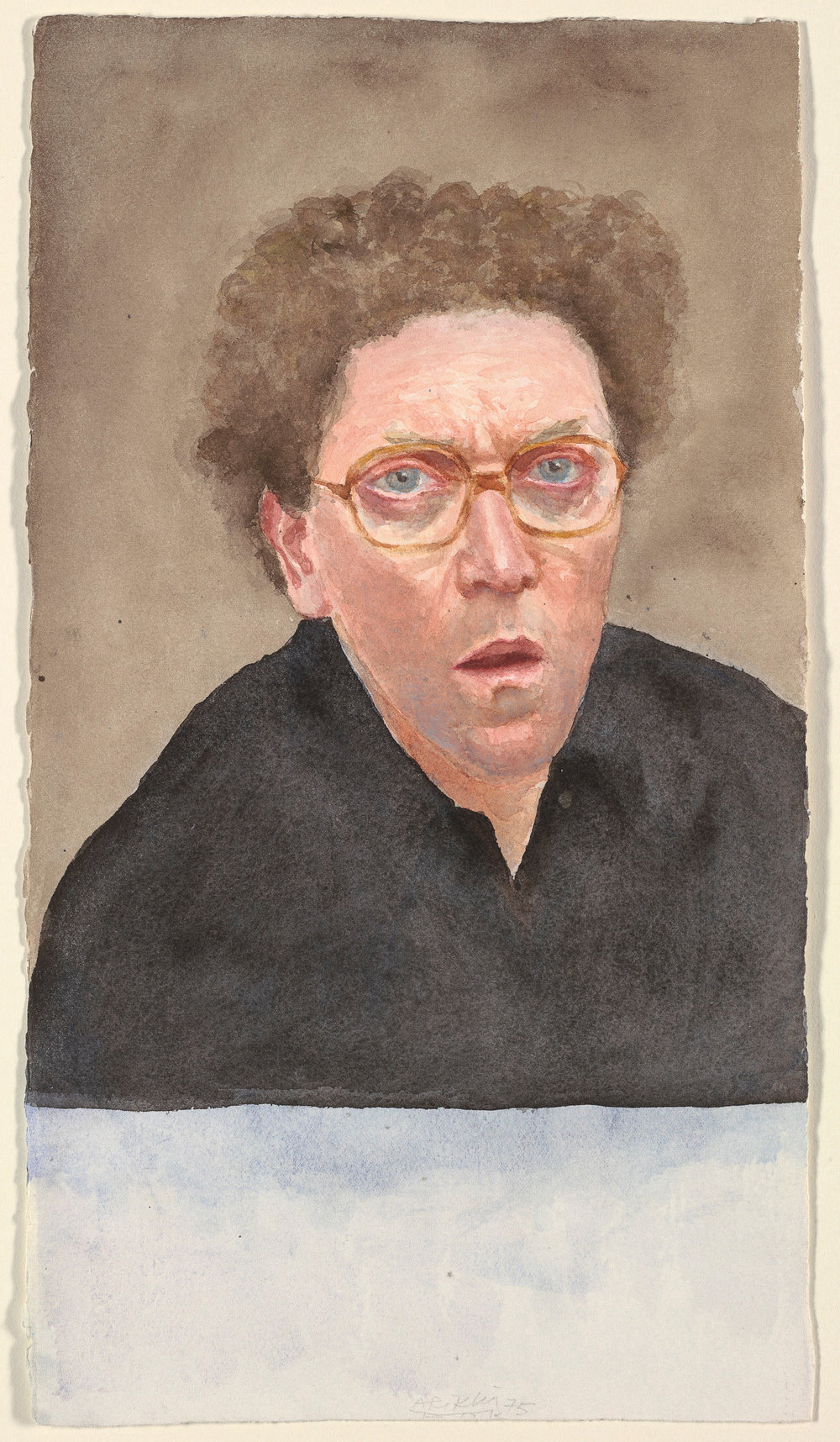 Arikha, self portrait in a black shirt, 1975, watercolor on paper, 15 1 16 x 8 1 4 in