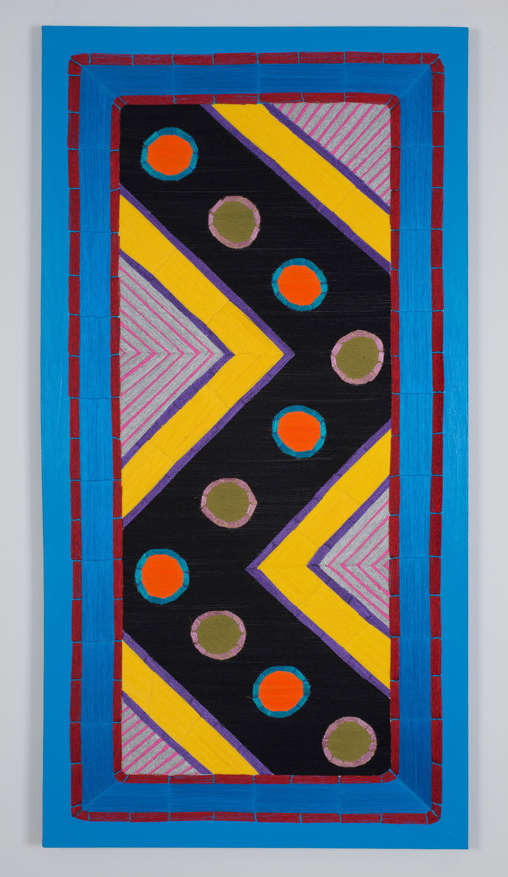 Cox, detuning zig zag zig, 2013, needle and thread, acrylic on canvas, 60 x 30 in. 152.4 x 76.2 cm, non 53.802