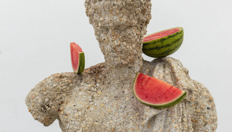 Matelli, bust (w watermelons), 2019, concrete, painted urethane, 32 x 22 x 12 in., 81.3 x 55.9 x 30.5 cm, cnon 61.327