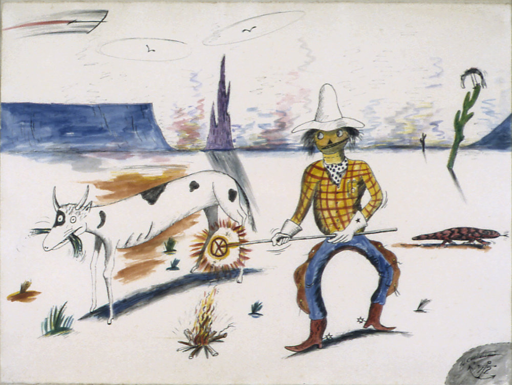 Westermann, untitled (scarecrow cowboy), 1972, framed ink and watercolor on paper, 22 x 30 in., 55.9 x 76.2 cm