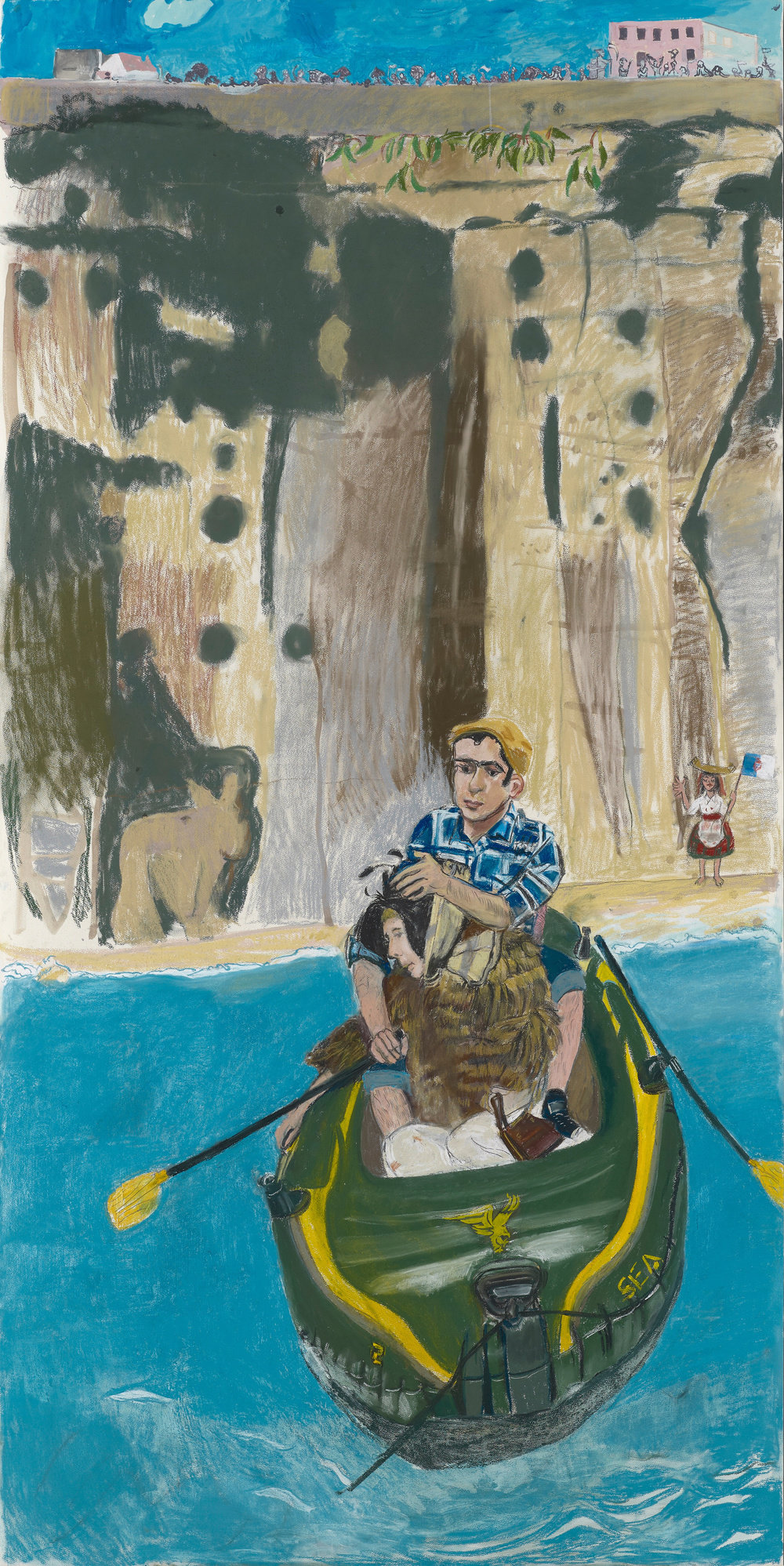 Rego, rowing from ericeira, 2014, pastel on paper, 94 ½ x 47 18 in., 240 x 120.2cm., 94 1 2 x 47 18 in.