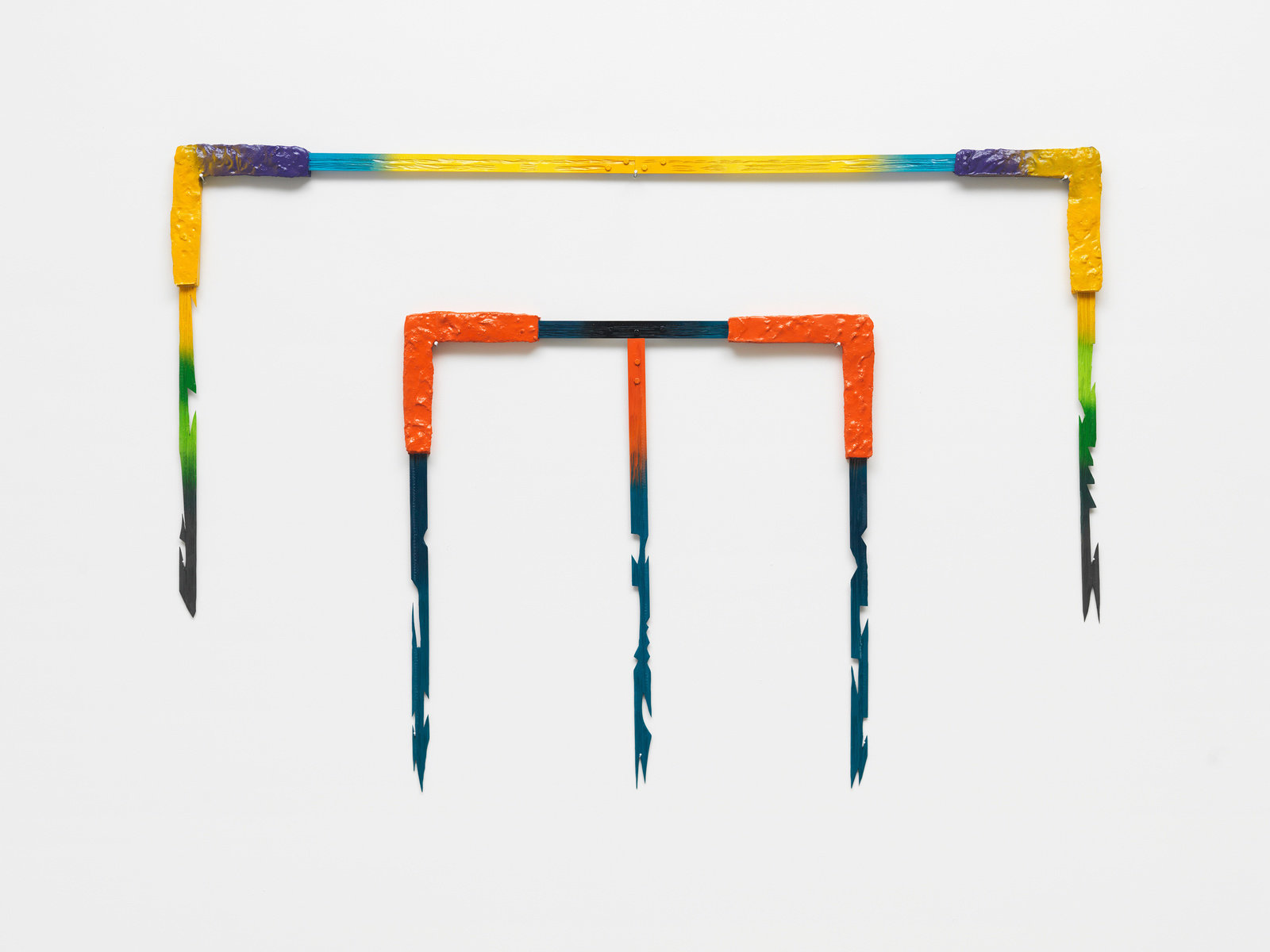 Rivera, hanging, 2015, carved wood, concrete, spray paint, hardware cnon 57.050