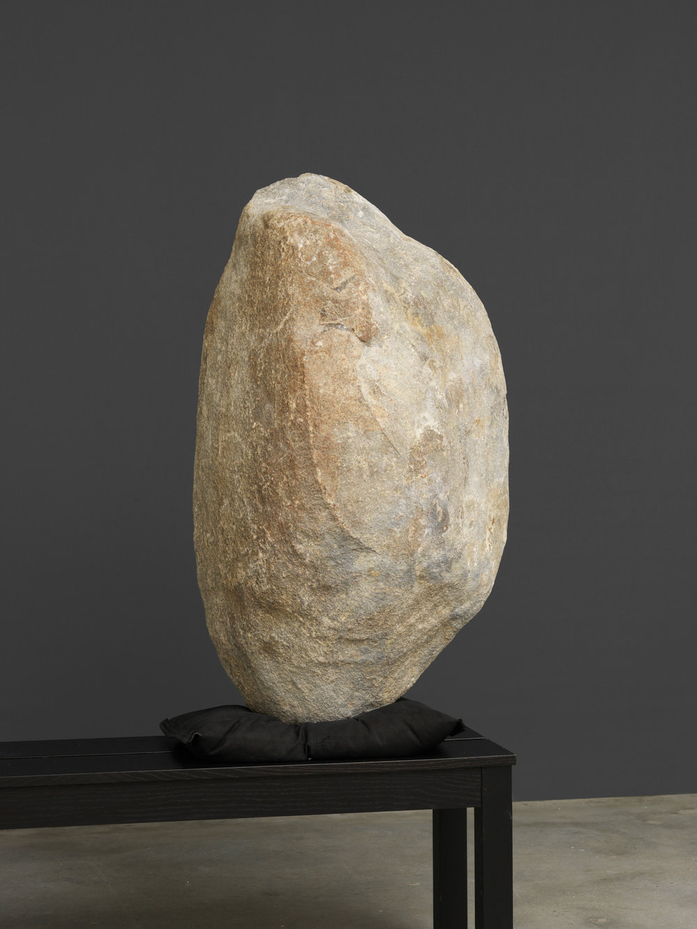 Von bismarck, boulder 1 (view 1), 2015, hollowed boulder, metal framework, sandbag, concrete, 43 x 20 x 17 in. 109.22 x 50.8 x 43.18 cm cnon 56.728