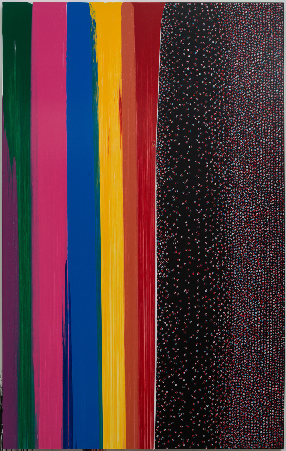 Strother, when the lights go out in the africa (light a match and smile nigga, there's paint everywhere), 2014, automotive paint and acrylic on birch panel, 108 x 60 x 2 in. 274.32 x 152.4 x 5.08 cm