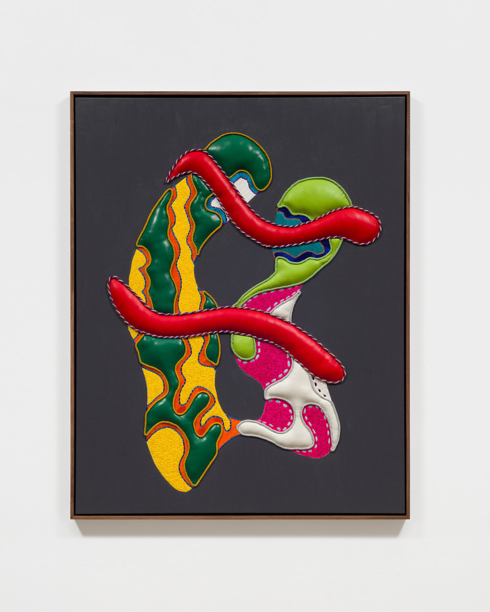 Cox, armed in arms, 2019, thread, acrylic, lamb leather, twisted in lipcord, poly stuffing on canvas in oak frame, 62 1 2 x 49 1 2 in., 158.75 x 125.73 cm, cnon 61.480