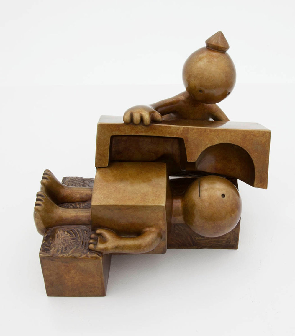 Otterness, cone and cube,2014,bronze, ed of 9, 12 x 11.5 x 12