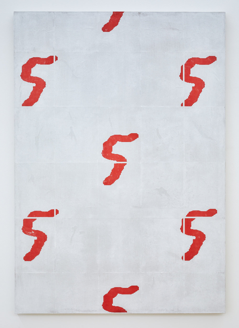 Matt sheridan smith, pattern portrait (cyclist), 2014, acrylic, gel transfer, paper, gesso on linen, 60 x 42 in., 152.4 x 106.68 cm