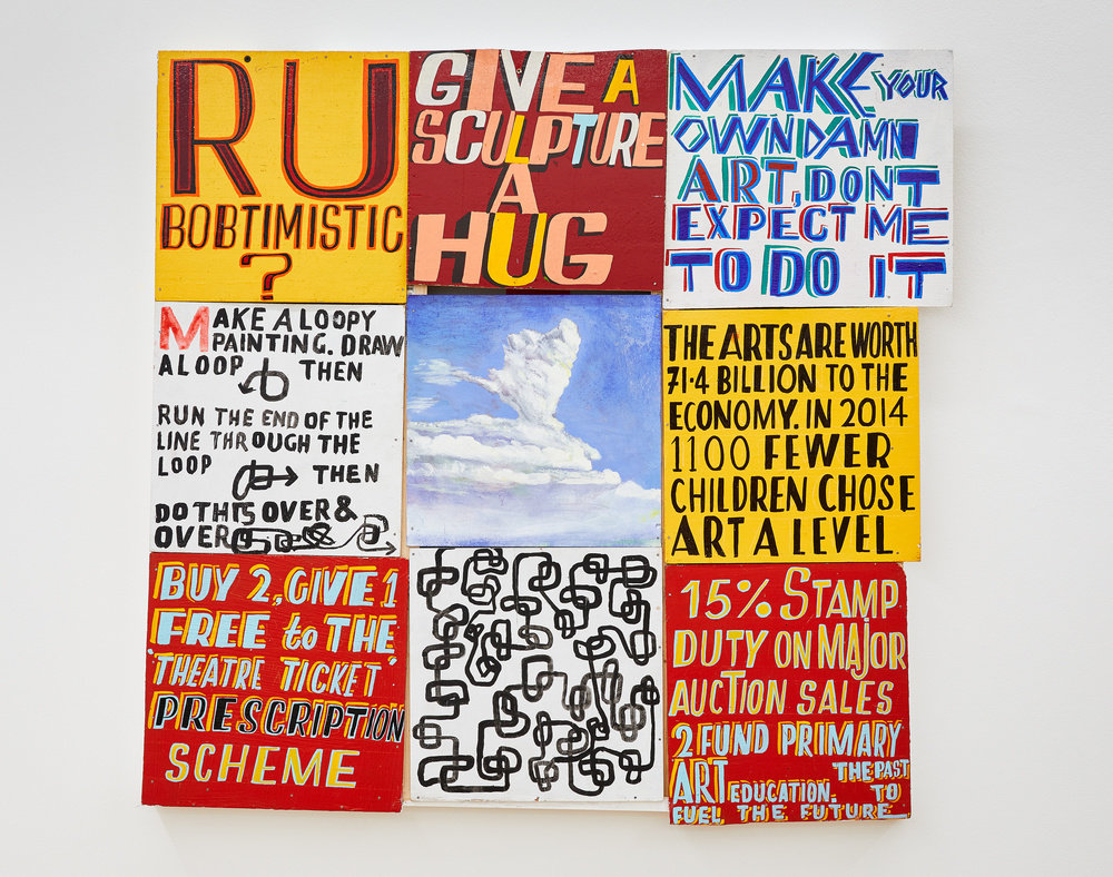 Bob and roberta smith, make your own damn art, oil on placard, 35 3 8 x 35 3 8 in., 90 x 90 cm