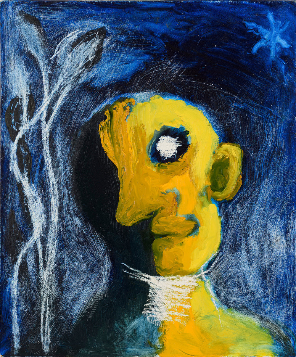 Kiff, yellow head, night, 1989, oil on board, 25 1 2 x 21 1 4 in., 65 x 54 cm