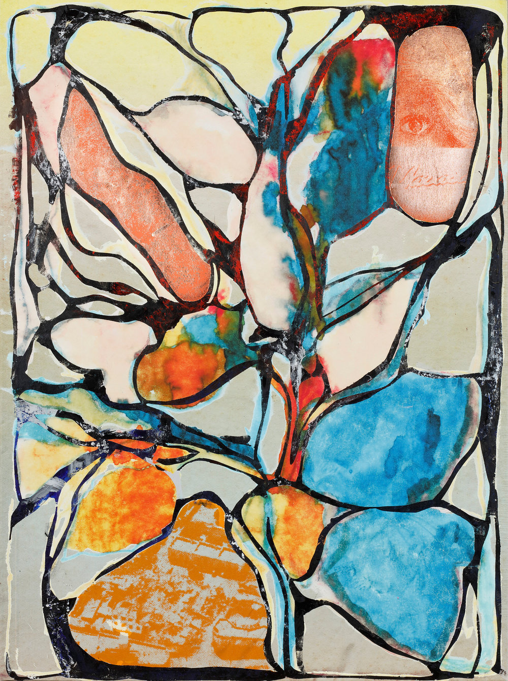 Freeman and lowe, hard water fetish, 2019, encaustic wax, copper leaf, silkscreen and ink on canvas, 29 1 4 x 39 1 8 in., 74.3 x 99.4 cm, 370455, v2