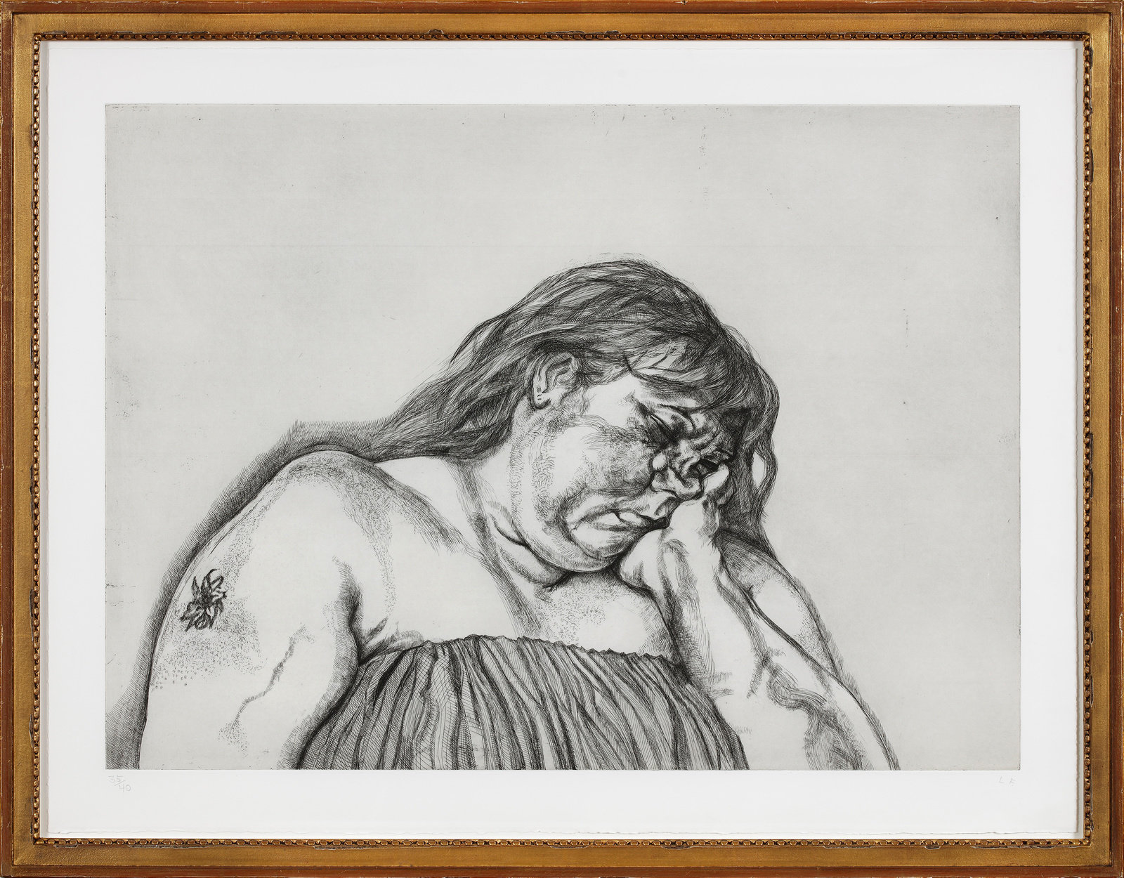 Freud, woman with an arm tattoo, 1996, etching, edition of 40, 27 1 2 x 36 in., 70 x 91.5 cm, 350828