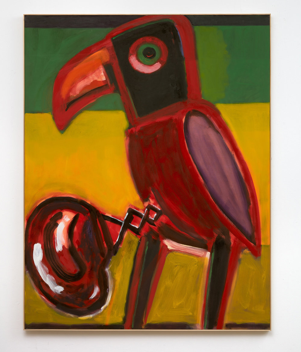 Krut, bird with boxing glove, 2017, oil on canvas, 70 3 4 x 55 in., 180 x 140 cm, cnon 61.267 robert glowacki