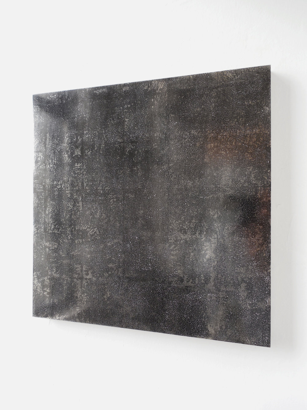 Mochizuki, untitled 4 1, 2015, gesso on board, clay, graphite, palladium leaf, 18 x 18 in. 45.72 x 45.72 cm cnon 56.059