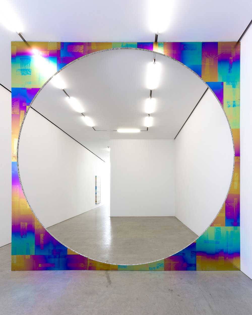 Hagen, the big hole, 2016, anodized and etched titanium sheeting, titanium wire anodized with diet coke, 180 x 180 in., 457.2 x 457.2 cm, cnon 57.757